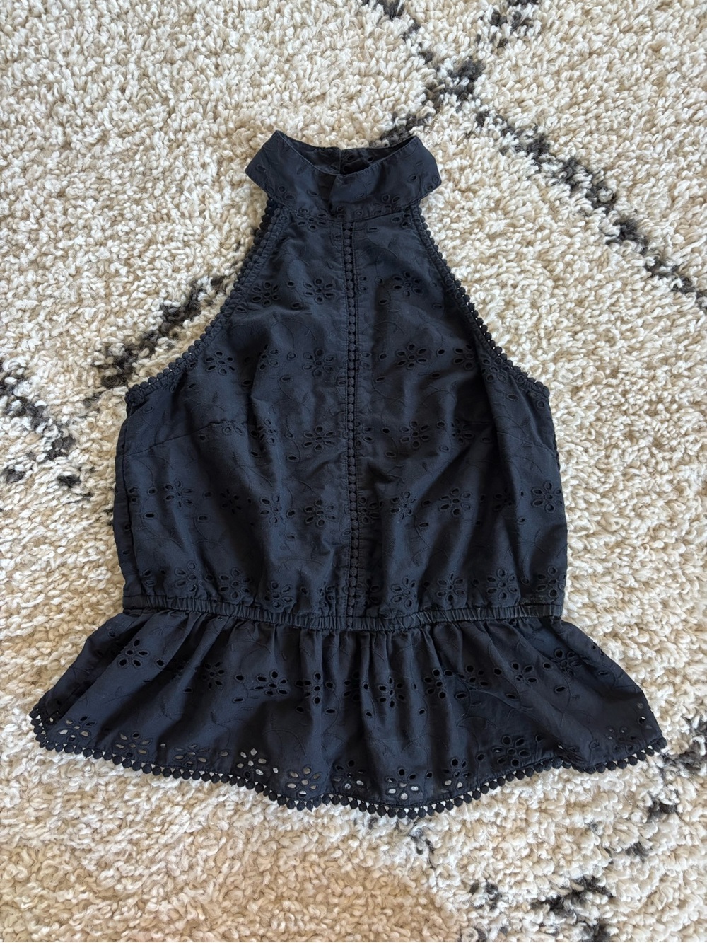 Sleeveless Black Eyelet Halter Peplum Camisole